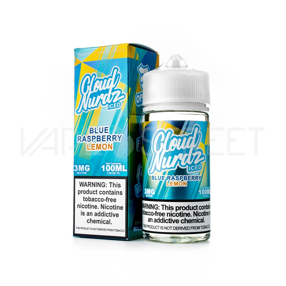 Cloud Nurdz Iced Blue Raspberry Lemon 100mL Tobacco Free Nicotine Vape Juice